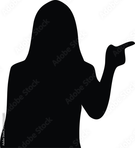 a person pointing their finger towards the right side in a simple black silhouette style against a plain backdrop
