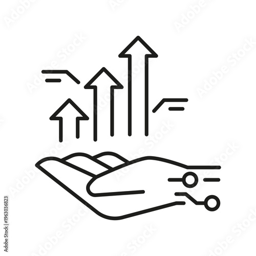 Ai data analysis growth chart arrow hand icon minimal line style
