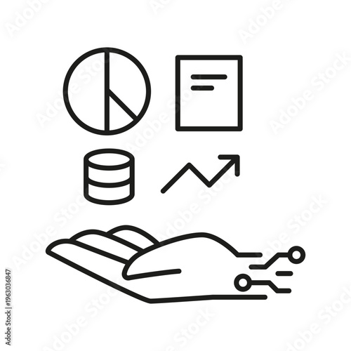 Ai data analytics line icon hand technology support graph database chart digital line upward arrow
