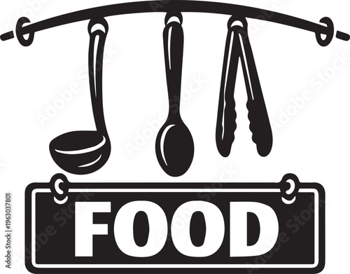 Kitchen utensils with food sign Vector, illustration