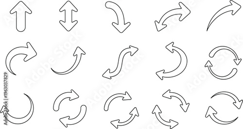 Premium minimal arrow icon set thin line outline collection with curved straight circular navigation symbols for modern UI UX apps web infographic clean vector design