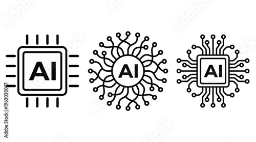 Artificial intelligence set of web icons in line style. AI technology icons for web and mobile app. Machine learning, digital AI technology, algorithm, smart robotic, cloud computing network