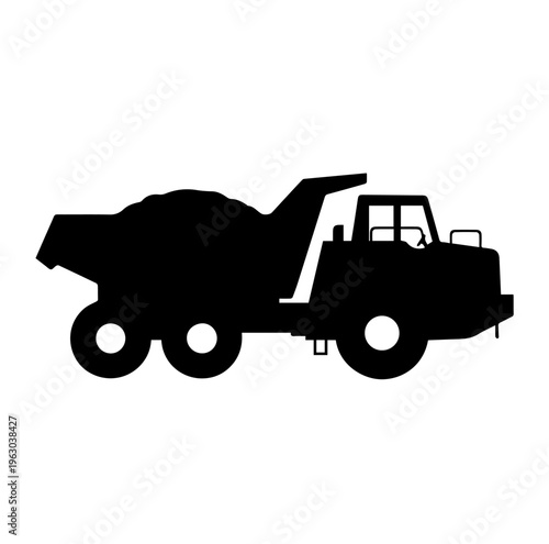Heavy Duty Dump Truck Silhouette Vector Illustration for Construction Site Mining Industry and Earthmoving Machinery Professional Design Element