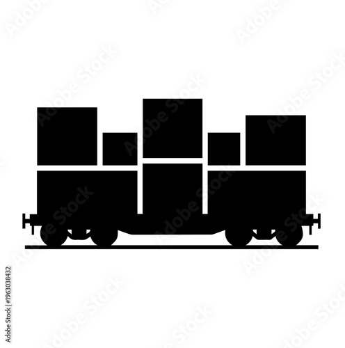 Modern Flat Vector Silhouette Illustration of a Freight Train Rail Car Carrying Cargo Boxes for Logistics and Transportation Design Icon