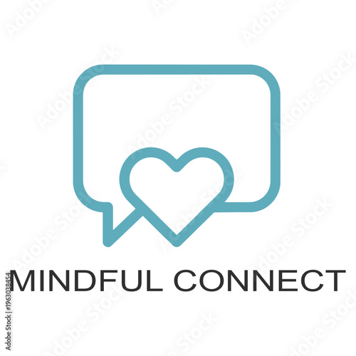 Mindful Connect Logo with Speech Bubble and Heart Outline, Mental Health Support and Compassionate Communication Icon