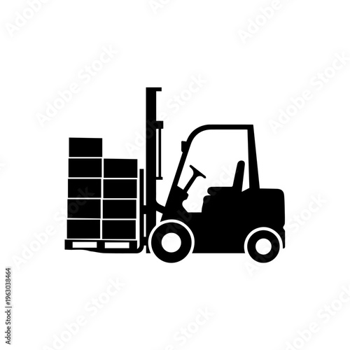 Professional Forklift Silhouette Vector Icon Loading Pallet Stacks for Warehouse Management and Industrial Storage Equipment Logistics Design Template
