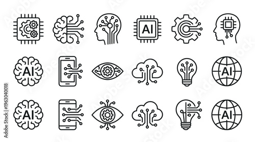 Artificial intelligence AI processor chip vector icon symbol. AI system icon illustration vector
