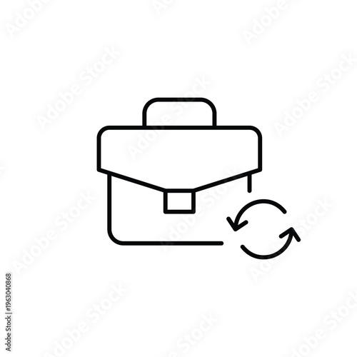 Briefcase and renew arrows. Workflow update, business cycle, career renewal and hiring. Pixel perfect, editable stroke vector icon