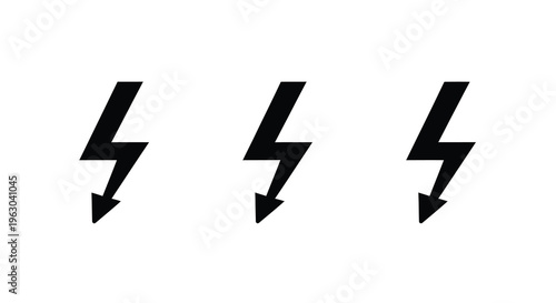 Three black lightning bolts against a white background silhouette