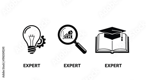 Icons representing knowledge learning and expertise a black silhouette