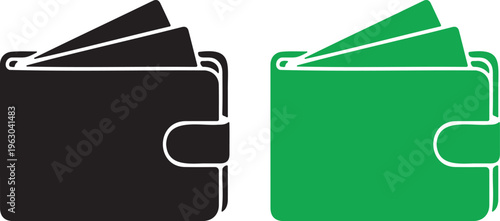 Vector illustration of black and green wallets on white background