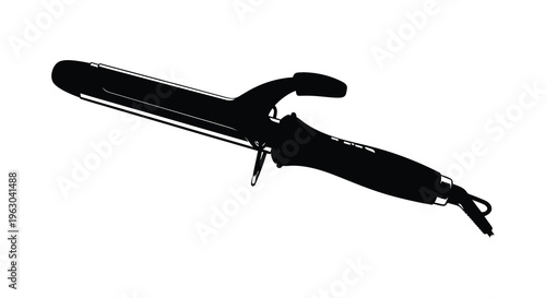 Black hair curling iron isolated on a white background silhouette