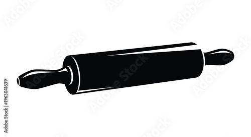 A black rolling pin isolated on a white background silhouette