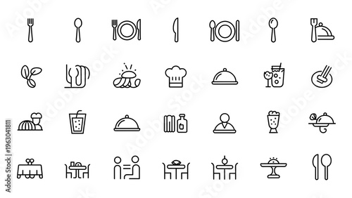 Catering and Restaurant Icon Set 30 Cutlery Chef Tableware Dining Vector Collection