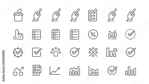 Poll and Survey Icon Set 30 Voting Feedback Data Analysis Outline Vector Collection
