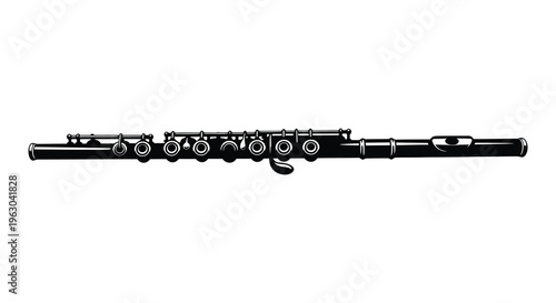 A detailed black flute illustration with a striking silhouette