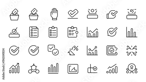 Poll and Survey Icon Set 30 Voting Feedback Data Analysis Outline Vector Collection