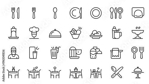 Catering and Restaurant Icon Set 30 Cutlery Chef Tableware Dining Vector Collection