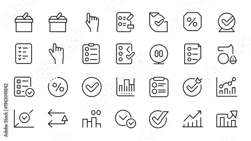 Poll and Survey Icon Set 30 Voting Feedback Data Analysis Outline Vector Collection