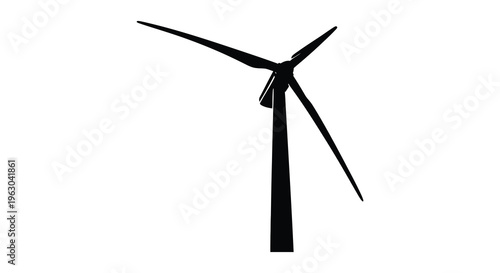 A solitary wind turbine stands against a bright white background silhouette