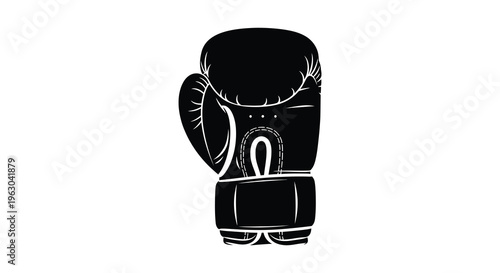 A detailed black boxing glove illustration in stark silhouette