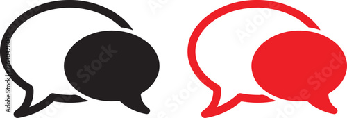 Speech bubbles in black and red isolated on white background