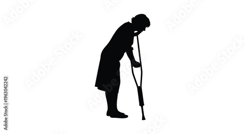 Elderly woman using a walking cane depicted in dark silhouette