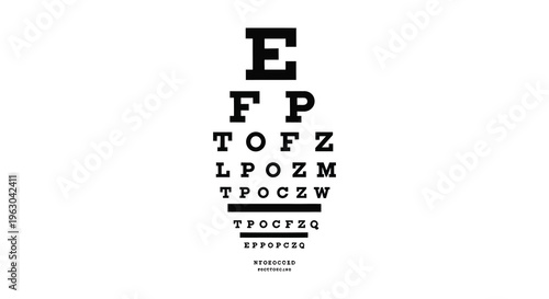 Standard eye chart with progressively smaller letters a dark silhouette