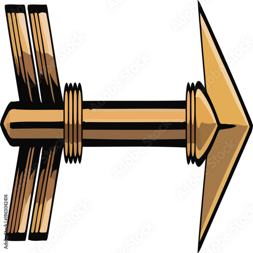 A vector illustration of a brown arrow with a sharp tip and fletching on a beige background