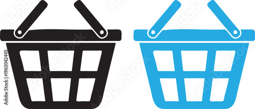 Shopping basket icons in black and blue isolated on white background