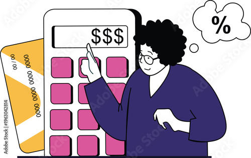 Person using smartphone calculator app while thinking about financial interest rates and credit card charges