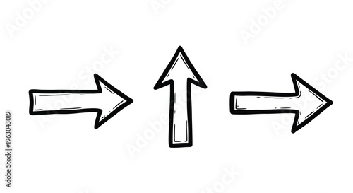 Three hand drawn arrows pointing in different directions black silhouette