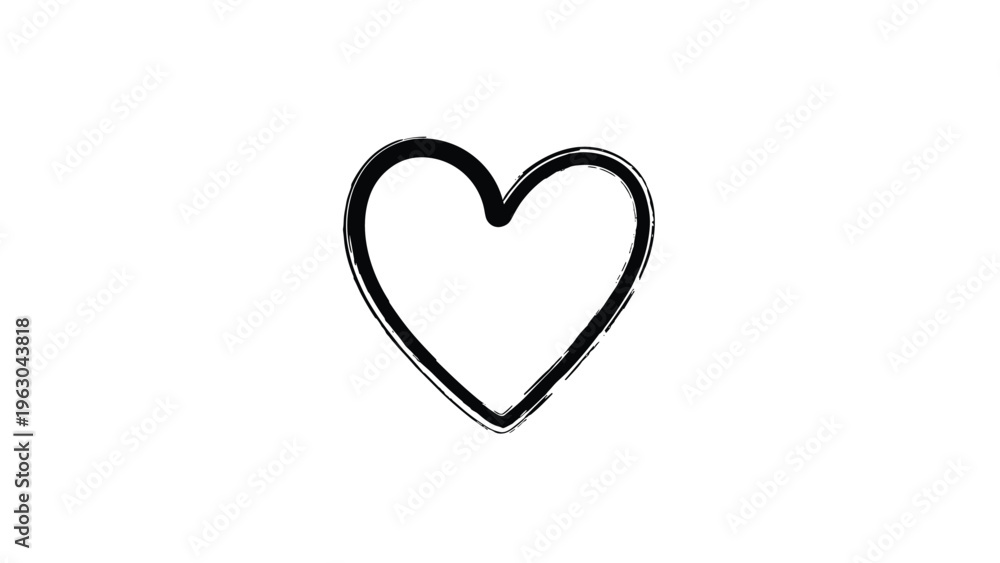 Fototapeta premium Simple minimalist hand drawn heart outline symbol on a white background for love and romance design concepts.