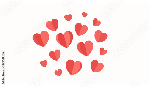 Floating Red Paper Heart Balloons Valentine Card Vector on White Background