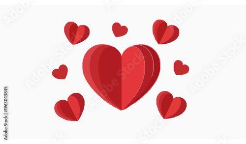 Minimal Red Paper Hearts Valentine Card Design on White Background