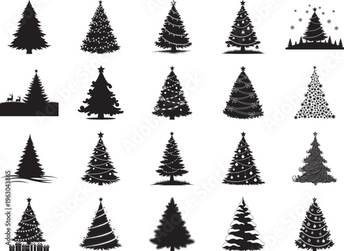 Set of Diverse Christmas Tree Silhouettes Graphics