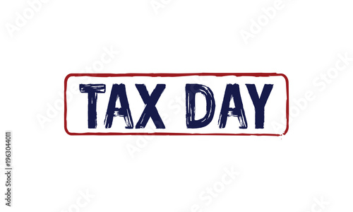 Hand-drawn Tax Day stamp vector with a textured, sketchy finish. This blue typography inside a red rectangular frame is perfect for informal financial reminders and IRS deadlines.