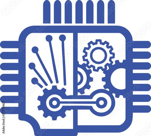 a stylized graphic showcasing interconnected gears and network pins symbolizing technology, automation, and seamless integration of machinery