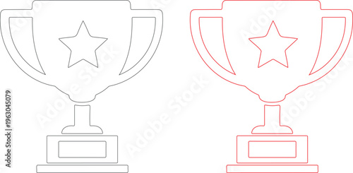 Vector illustration of two trophy icons in black and red on white background
