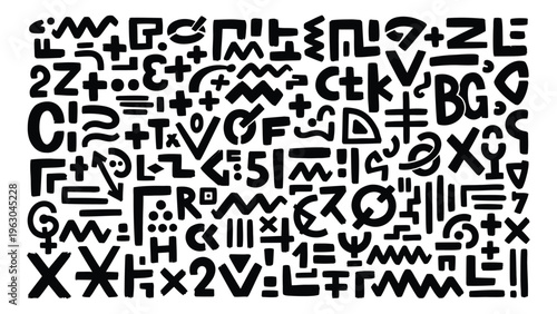 A collection of various symbols and characters in a chaotic arrangement