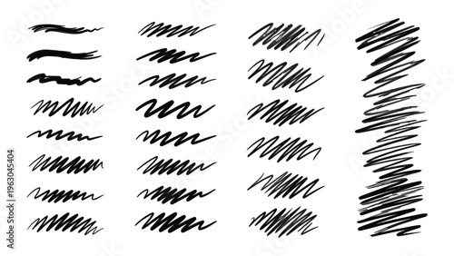 Collection of various black scribble and line art strokes for creative projects