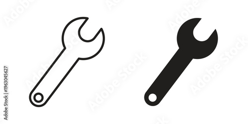 Wrench icon with editable stroke and solid design vectors