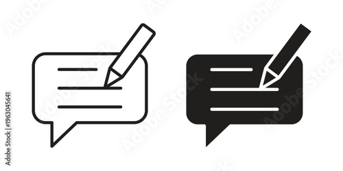 Write comment icon with editable stroke and solid design vectors