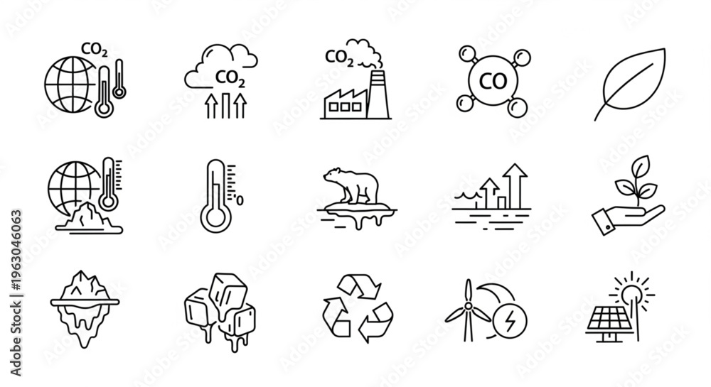 Fototapeta premium Earth Day Line Icons Bundle – Eco, Sustainability, Recycling, Green Energy & Environment Vector Set