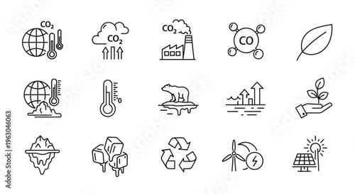 Earth Day Line Icons Bundle – Eco, Sustainability, Recycling, Green Energy & Environment Vector Set