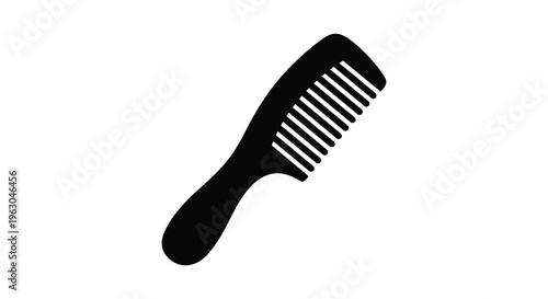 Black wide-tooth comb in minimalist style with bold lines on white background for beauty and hair care