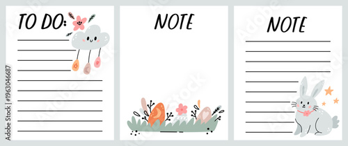 Set Easter to do list template. Organizer and Schedule with place for Notes. Good for Kids. Vector illustration design for planner.