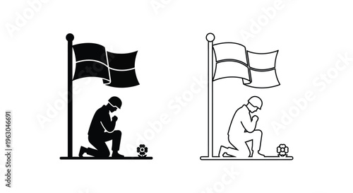 Sad soccer player, depressed footballer, kneeling man, flag icons isolated on White Background