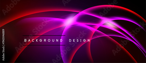 Abstract vibrant curves create dynamic background. Red, purple hues blend, forming flowing shapes. Text reads background design.