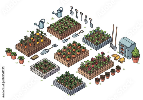 Gardener tends to various plants and vegetables in a backyard garden shed surrounded by gardening tools and pots.